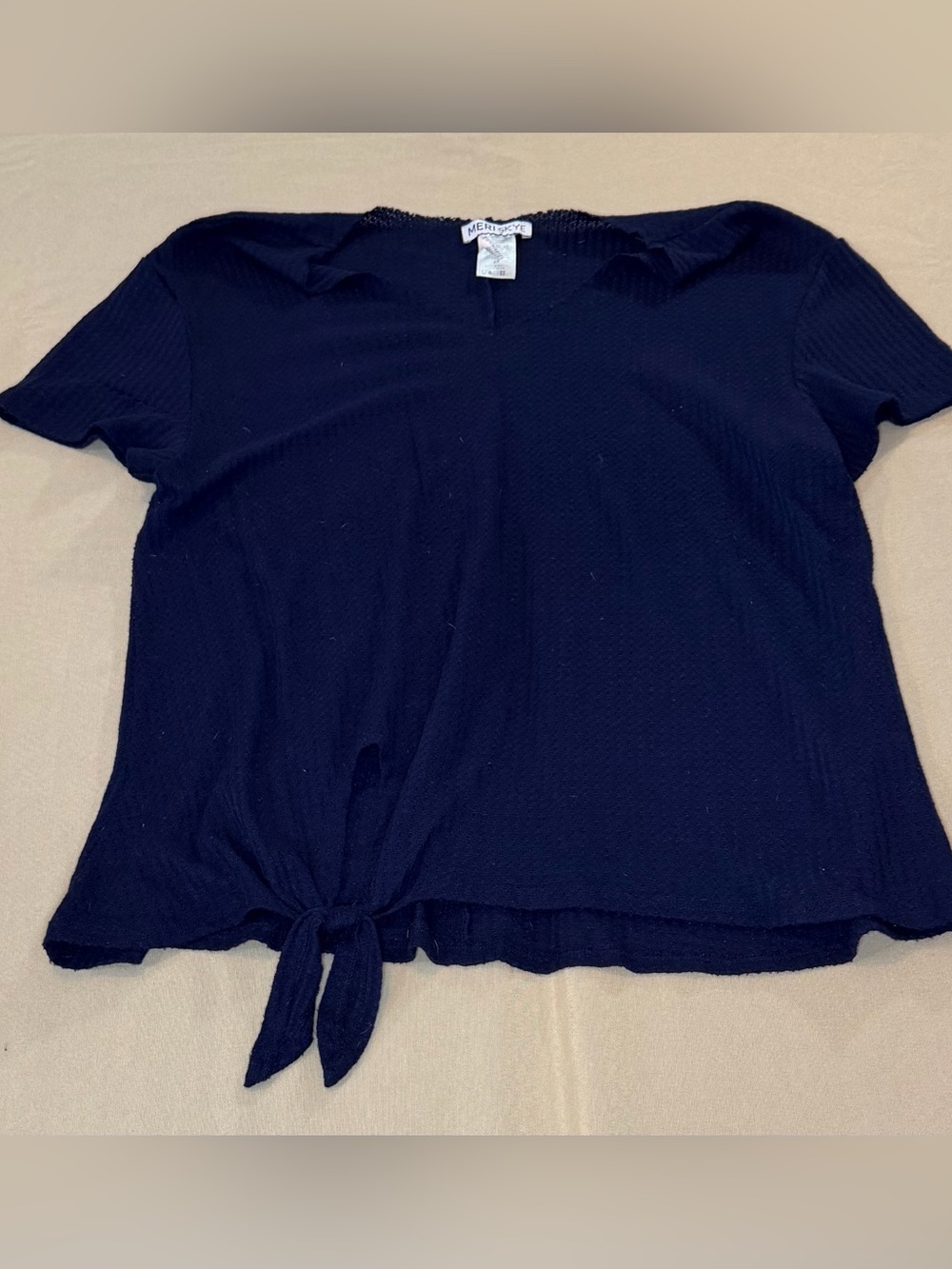 Meri Skye Blue Waffle Knit Short-Sleeve Tie-Hem Tee